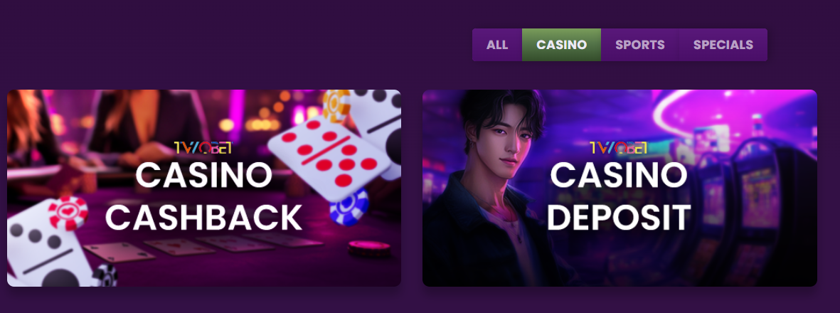 2Bet promotions: Casino Cashback and Casino Deposit bonus banners